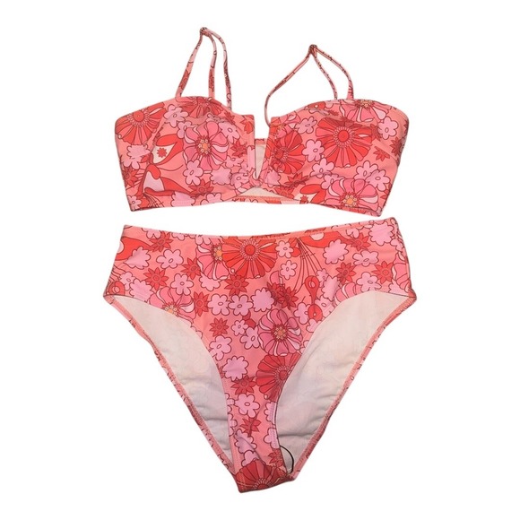 Shein Pink Floral Print High Waisted Bikini Set, Medium - Picture 2 of 10